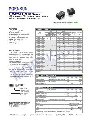 F2409N-1W Datasheet PDF MORNSUN Science& Technology Ltd.