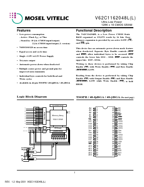 V62C1162048L-120T Datasheet PDF Mosel Vitelic, Corp