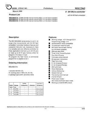MSU2965C16 Datasheet PDF Mosel Vitelic, Corp