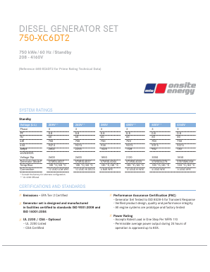 750-XC6DT2 Datasheet PDF MTU Onsite Energy Corporation