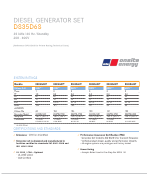 DS35D6S Datasheet PDF MTU Onsite Energy Corporation
