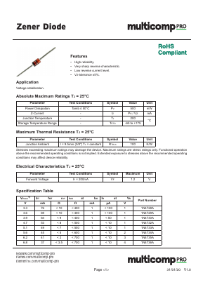 1N4750A Datasheet PDF MULTICOMP