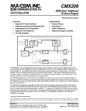 CMX208S1 Datasheet PDF MX-COM Inc 