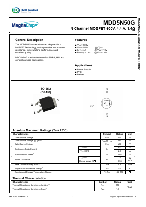 MDD5N50G Datasheet PDF MagnaChip Semiconductor