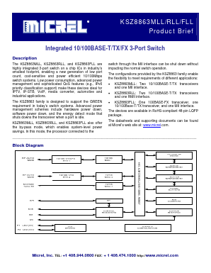 KSZ8863MLL Datasheet PDF Micrel