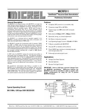 MICRF011 Datasheet PDF Micrel