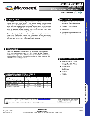 KV1911A-00 Datasheet PDF Microsemi Corporation