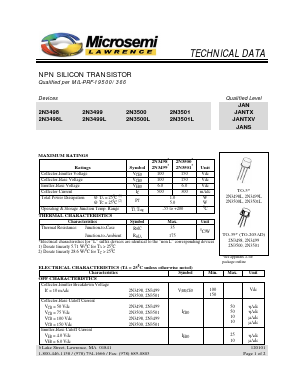 2N3501 Datasheet PDF Microsemi Corporation