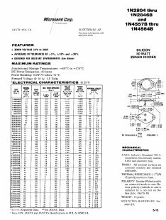 1N2820B Datasheet PDF Microsemi Corporation