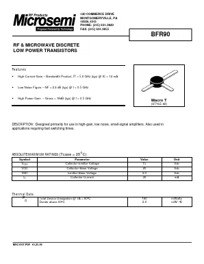 BFR90 Datasheet PDF Microsemi Corporation