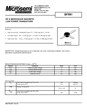 BFR91 Datasheet PDF Microsemi Corporation