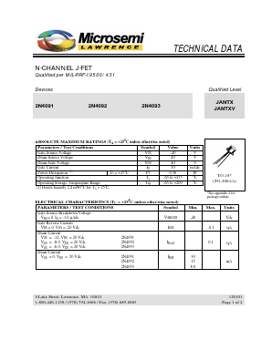 2N4092 Datasheet PDF Microsemi Corporation