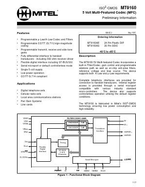 MT9160AE Datasheet PDF Mitel Networks