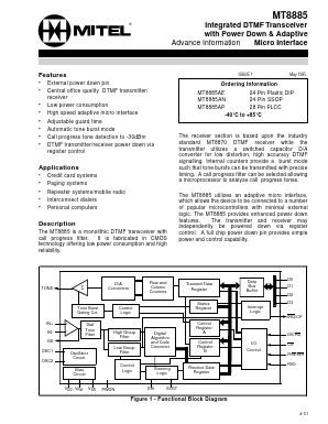 MT8885 Datasheet PDF Mitel Networks