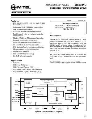 MT8931C Datasheet PDF Mitel Networks