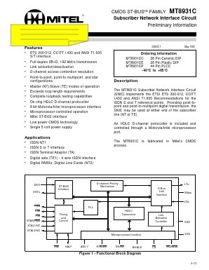 MT8931CC Datasheet PDF Mitel Networks