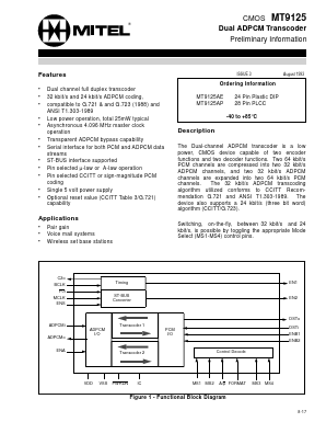 MT9125AP Datasheet PDF Mitel Networks
