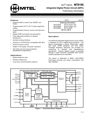 MT9196 Datasheet PDF Mitel Networks