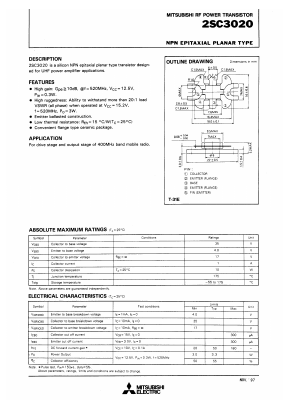 2SC3020 Datasheet PDF MITSUBISHI ELECTRIC 