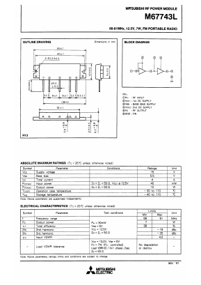 M67743L Datasheet PDF MITSUBISHI ELECTRIC 