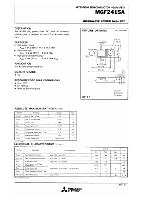 MGF2415A Datasheet PDF MITSUBISHI ELECTRIC 