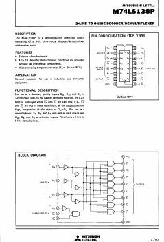 M74LS138P Datasheet PDF MITSUBISHI ELECTRIC 