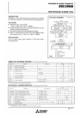 2SC1968 Datasheet PDF MITSUBISHI ELECTRIC 