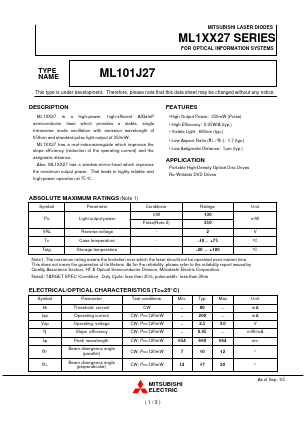 ML101J27 Datasheet PDF MITSUBISHI ELECTRIC 