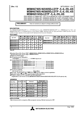 M5M465165DJ-6 Datasheet PDF MITSUBISHI ELECTRIC 