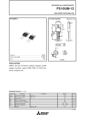 FS10UM-12 Datasheet PDF MITSUBISHI ELECTRIC 