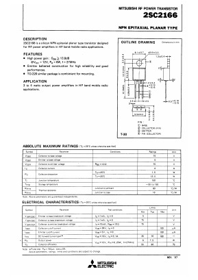 2SC2166 Datasheet PDF MITSUBISHI ELECTRIC 