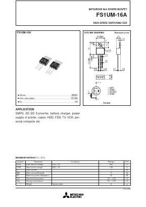 FS1UM-16A Datasheet PDF MITSUBISHI ELECTRIC 
