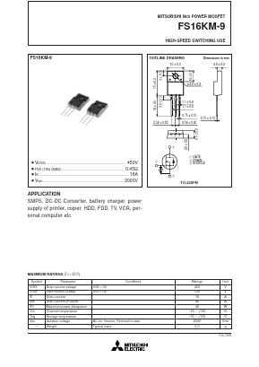 FS16KM-9 Datasheet PDF MITSUBISHI ELECTRIC 