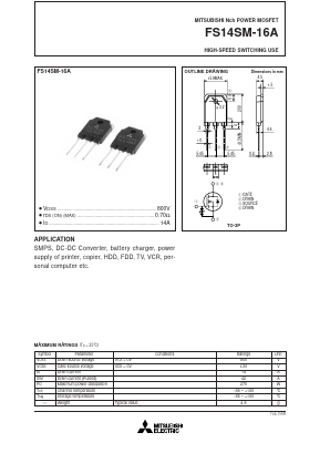 FS14SM-16A Datasheet PDF MITSUBISHI ELECTRIC 