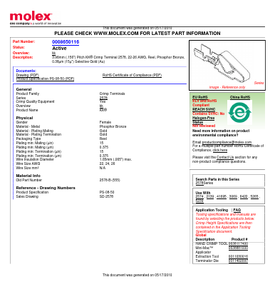 08-65-0116 Datasheet PDF Molex Connectors