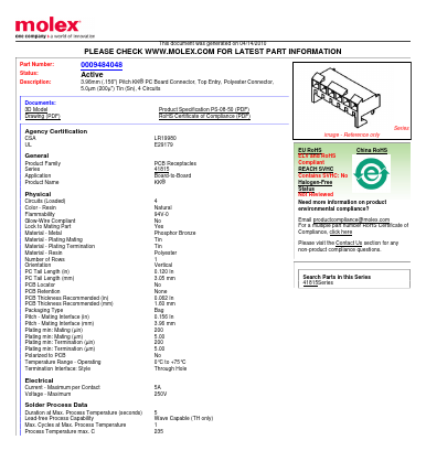 0009484048 Datasheet PDF Molex Connectors
