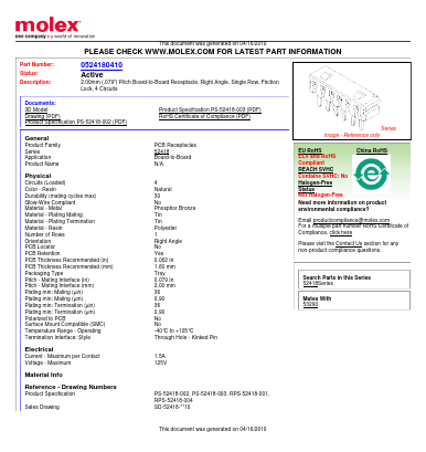 52418-0410 Datasheet PDF Molex Connectors