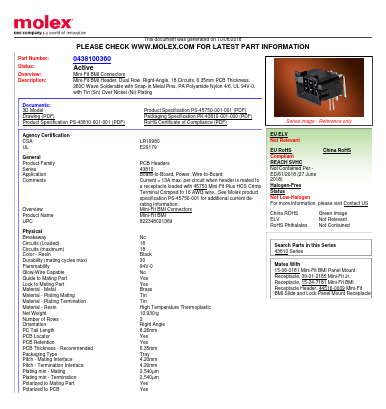 43810-0360 Datasheet PDF Molex Connectors