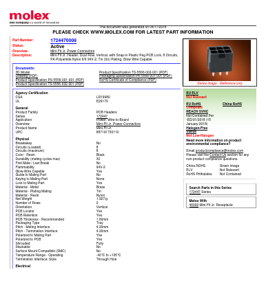 172447-0008 Datasheet PDF Molex Connectors