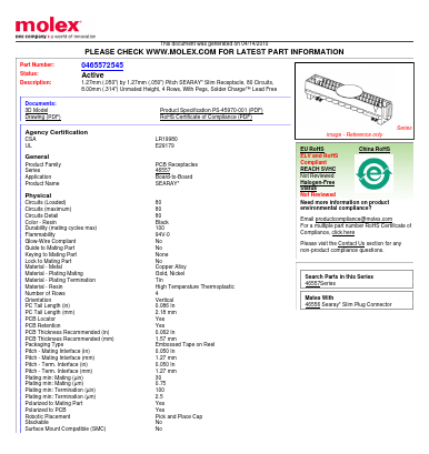46557-2545 Datasheet PDF Molex Connectors
