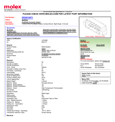 0532610671 Datasheet PDF Molex Connectors