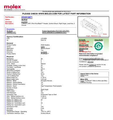 0532610671 Datasheet PDF Molex Connectors