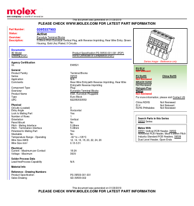 0395337903 Datasheet PDF Molex Connectors