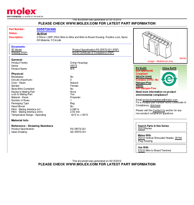 35572-0300 Datasheet PDF Molex Connectors