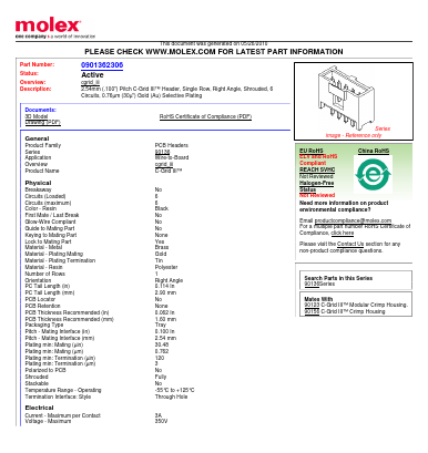 0901362306 Datasheet PDF Molex Connectors