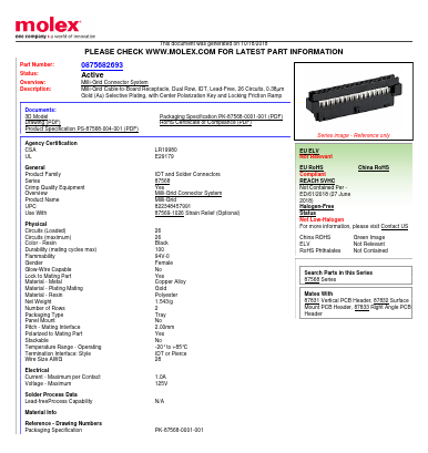 87568-2693 Datasheet PDF Molex Connectors