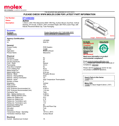 0714360364 Datasheet PDF Molex Connectors