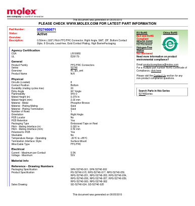 52746-0671 Datasheet PDF Molex Connectors