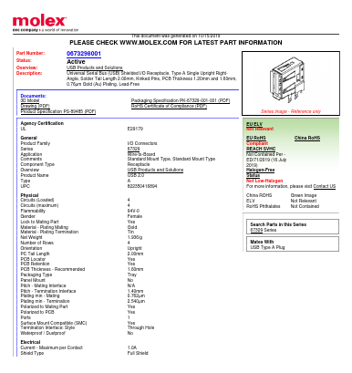 67329-8001 Datasheet PDF Molex Connectors