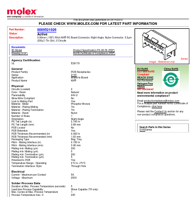 09-62-3091 Datasheet PDF Molex Connectors